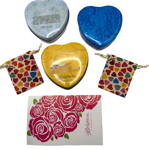 Lot of Brighton 3 Heart Metal Tin Boxes 2 Heart Pouches and A Receipt Envelope - Picture 2 of 9
